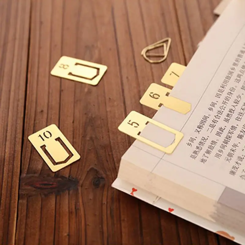 

12Pcs Brass Bookmarks Number Metal Index Clamp Line Book Marker Stationery School Supplies Gift
