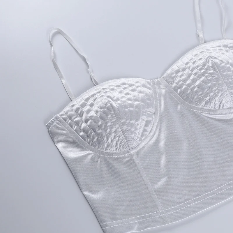 

2021 Spring Summer Fashion Chic Black Strap Crop Tops Sexy Ladies Stain Night Party Club White Mini Sleeveless Croset Tank Tops