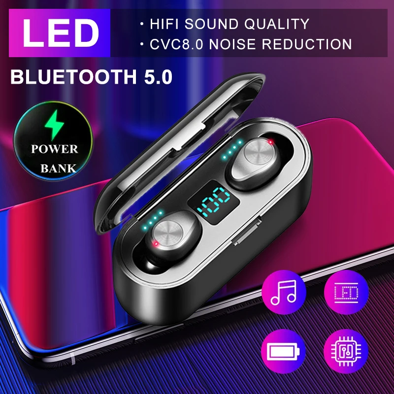 HIFI HD наушники TWS Bluetooth 5,0 с аккумулятором светодиодный дисплей цифровой в ухо сенсорный беспроводной водонепроницаемый гарнитура для IPhone samsung