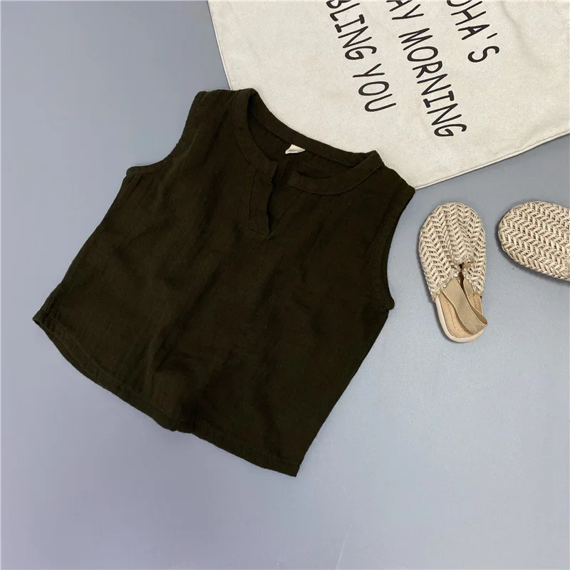 

2021 summer new children's vest T-shirt boys and girls breathable literary pure color cute T-shirt tops TZ83