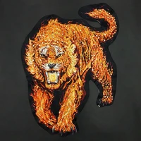 1 piece new oversized sequins 3d tiger head pattern fabric animal patch sew on large t shirt jacket clothing diy supplies