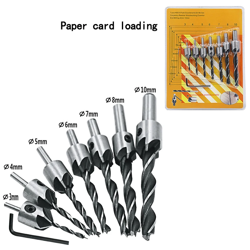Набор быстрорежущих сверл для столярных изделий 7 шт./компл. 5 фрез 4241 шурупов 3-10
