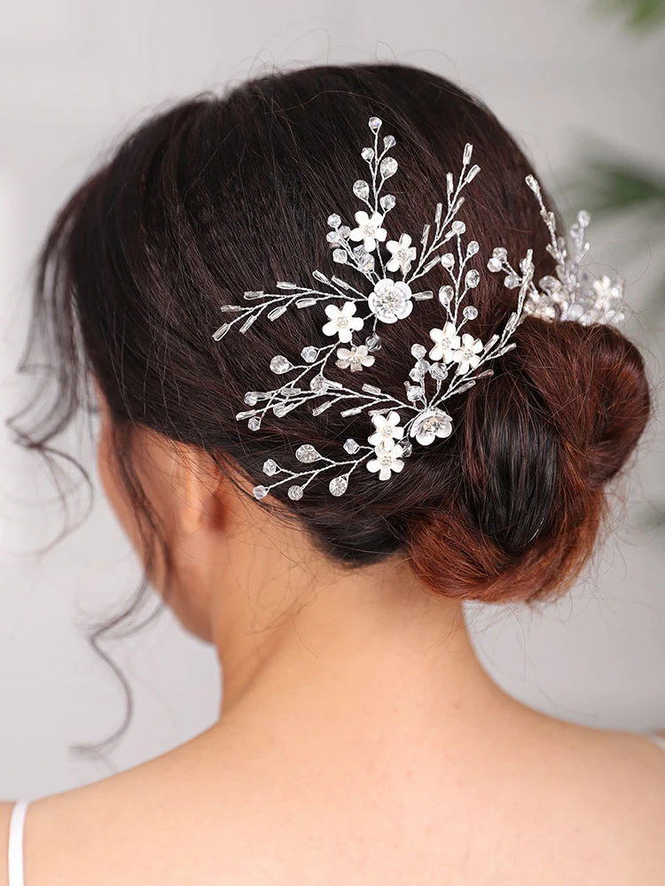 Серебряная заколка для волос с цветами три набора головных уборов свадебные