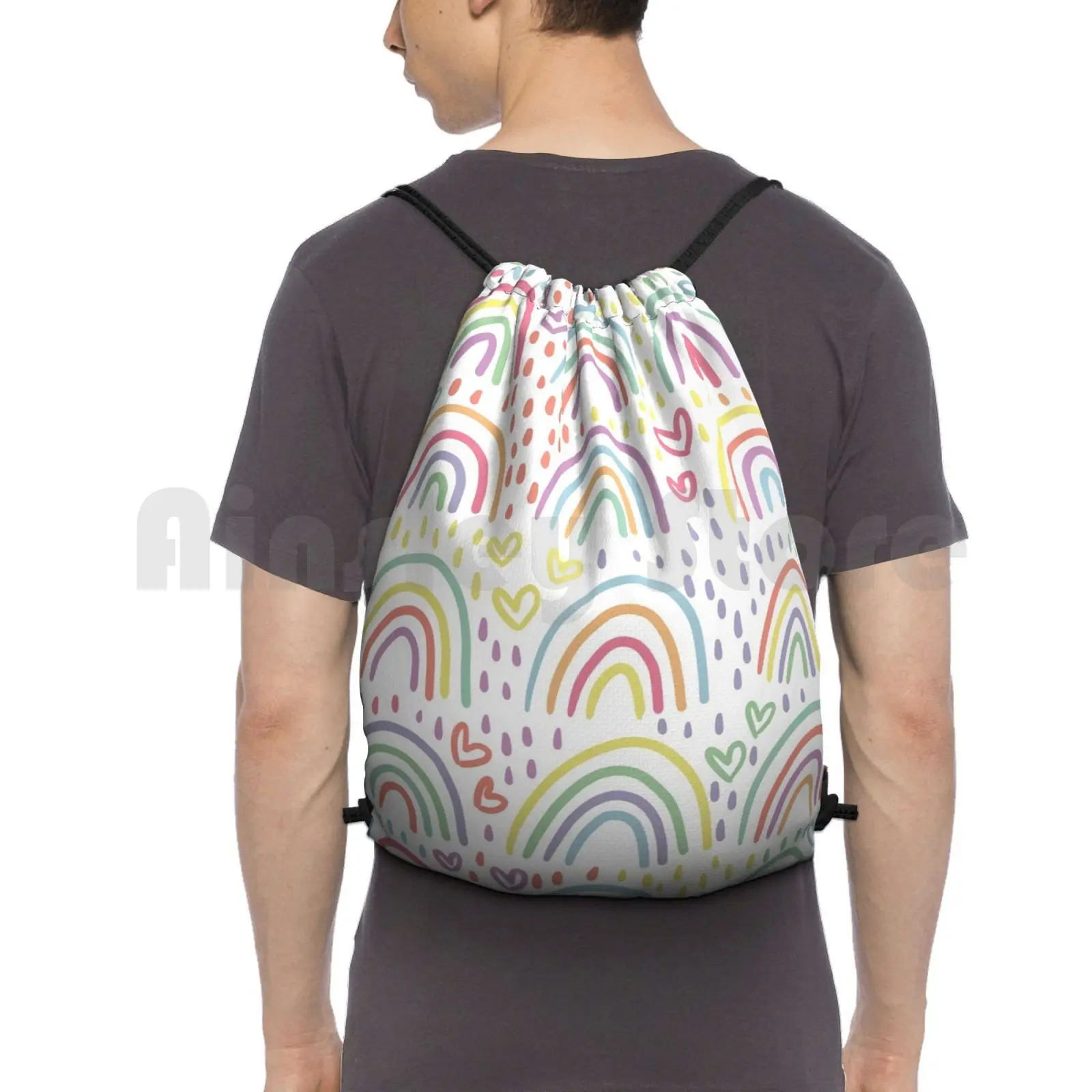 

Rainbow Doodles Backpack Drawstring Bags Gym Bag Waterproof Rainbow Rainbows Doodle Doodles Pastel Pastels Bright Brights