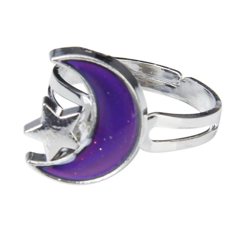 Регулируемое кольцо на палец в форме Луны и звезды изменяющее цвет чувство