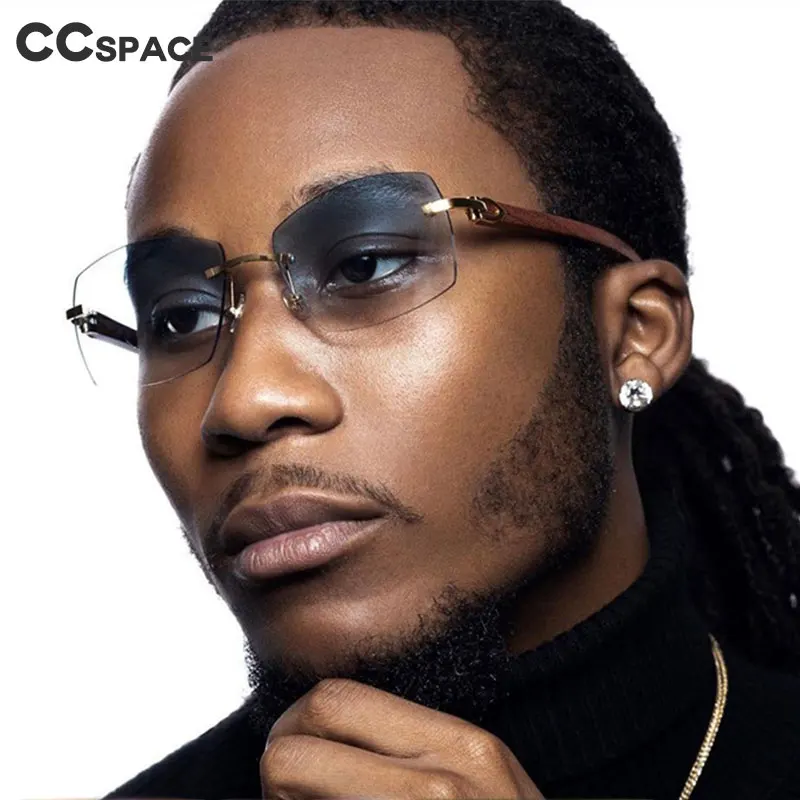 49251 Квадратные Солнцезащитные очки без оправы в стиле ретро с деревянными