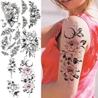 Большой цветок пиона, луна, временные татуировки для женщин и девушек, реалистичные листья, флора, 3D Искусственные искусственные татуировки для бедер