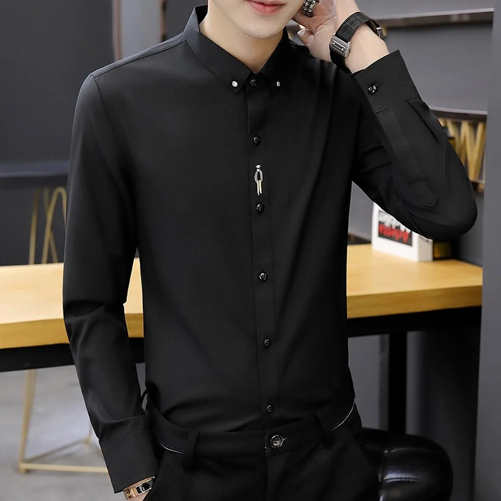 

Однотонные рубашки для мужчин, одежда, рубашка с вышивкой на планке и длинными рукавами, 2021, высококачественная повседневная мужская официа...