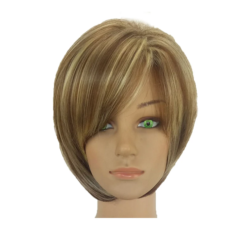 brown blonde HAIRJOY женский парик из синтетических волос стрижка Боб в стиле Пикси с челкой блонд коричневый двойной цвет короткий парик - Цвет: brown blonde