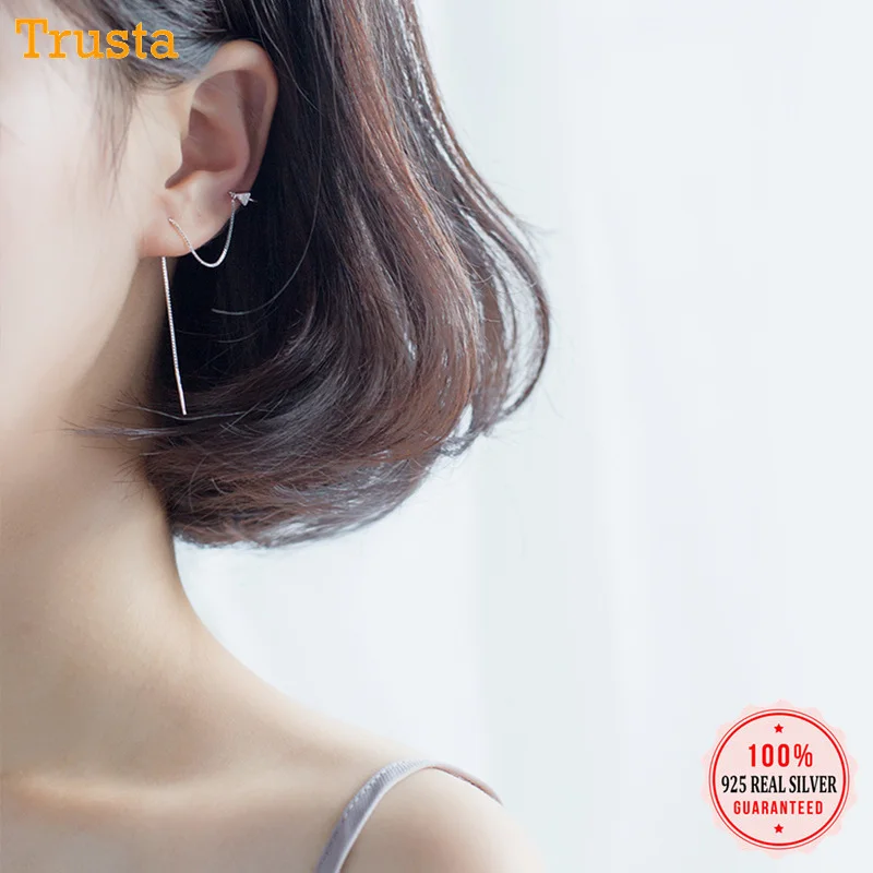 Trustdavis 100% серьги из настоящего серебра 925 пробы клипса для ушей с линией 10 7 см