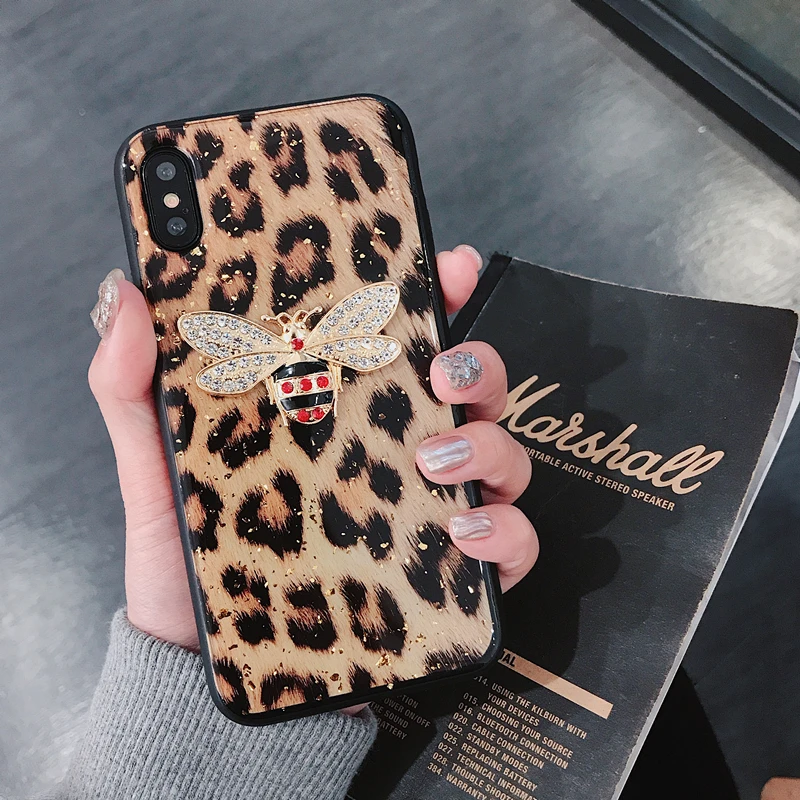 Блестящий чехол для телефона с алмазной Пчелкой iPhone 11 Pro 7 8 6S Plus XR XS MAX X мраморный