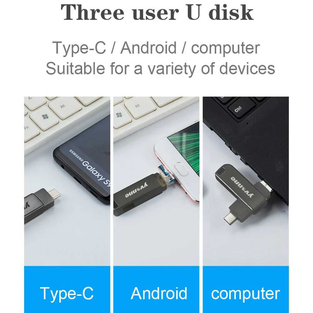 

yvonne 32GB 64GB 128GB Micro USB USB3.0 Mobile USB Flash Drive Silver/Black Dual Interface Mobile Computer Dual Use