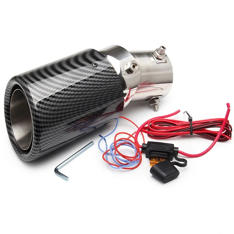 

Carbon Fiber Car LED Exhaust Muffler Tip Pipe Red/Blue Light Flaming Straight Car Modified Single Outlet Exhaust Pipe Tail Throa