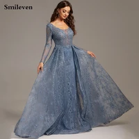 smileven blue real photos lace beaded formal evening dress elegant crystal prom dresses new celebrity dresses party gowns