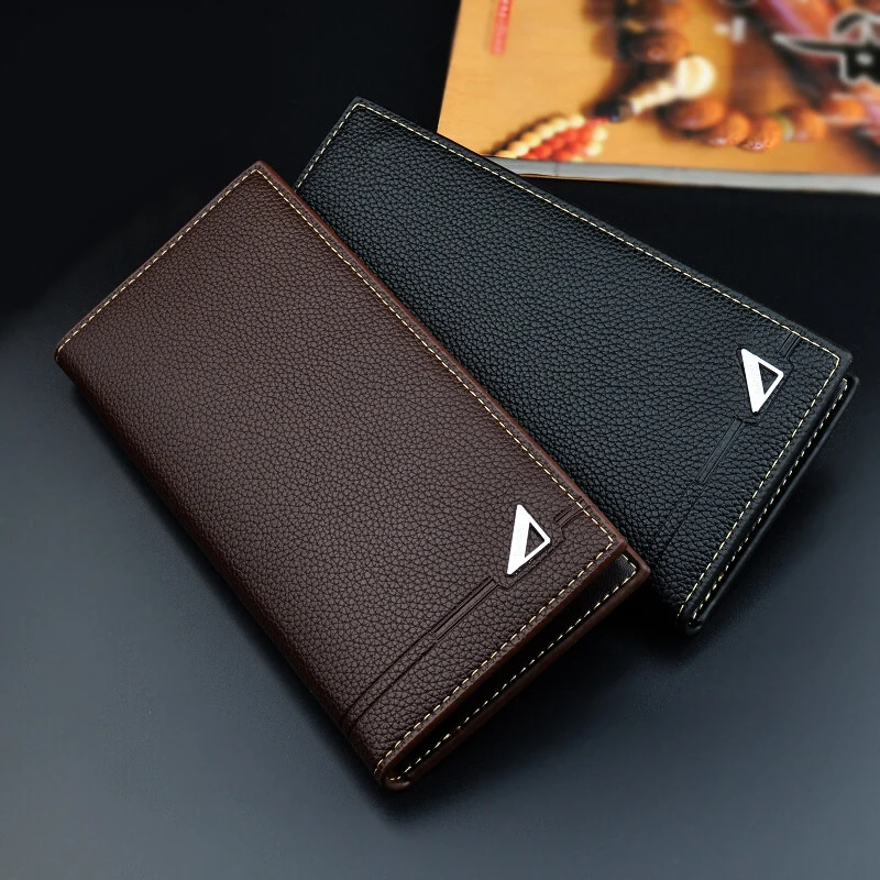 Men's Wallet Long Multi-Card Clip Fashion 3 Fold Lychee Pattern Soft Large Capacity PU Leather Purse Foldable | Багаж и сумки