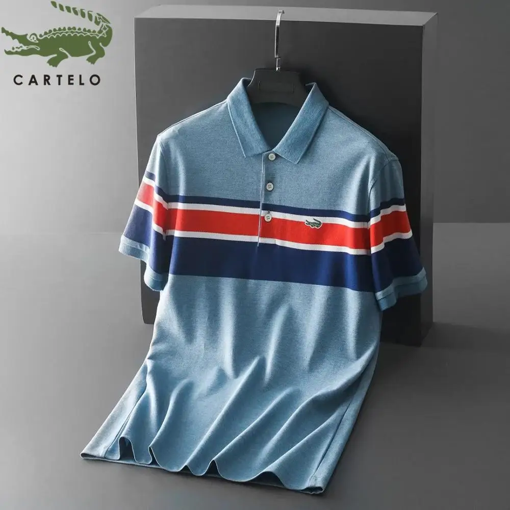 Мужская рубашка-поло с коротким рукавом CARTELO Повседневная в полоску лето 2019 |