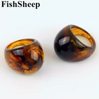 fishsheep vintage new resin tortoiseshell rings for women colorful big round plastic rings girls party jewelry 2021 gifts