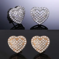 cute heart silver color gold color stud earrings with bling zircon stone hip hop fashion jewelry for women korean earrings