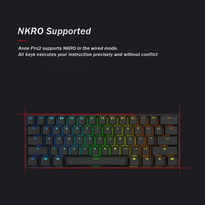 Механическая клавиатура Anne Pro 2 60% дюйма NKRO Bluetooth 4 0 Type C RGB 61 клавиша игровая