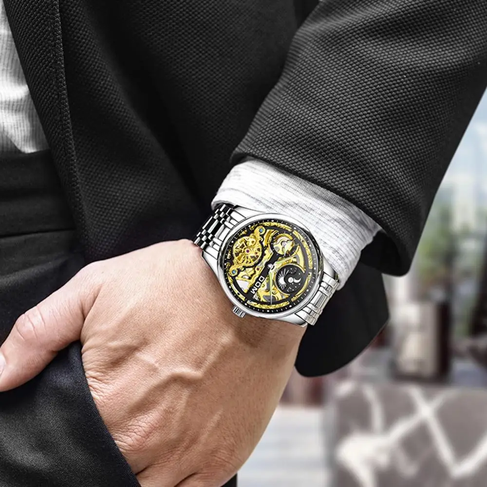 

Fashion DOM Mens Watches Top Brand Luxury Skeleton Watch Men Sport Automatic Mechanical Wristwatch M-1300D