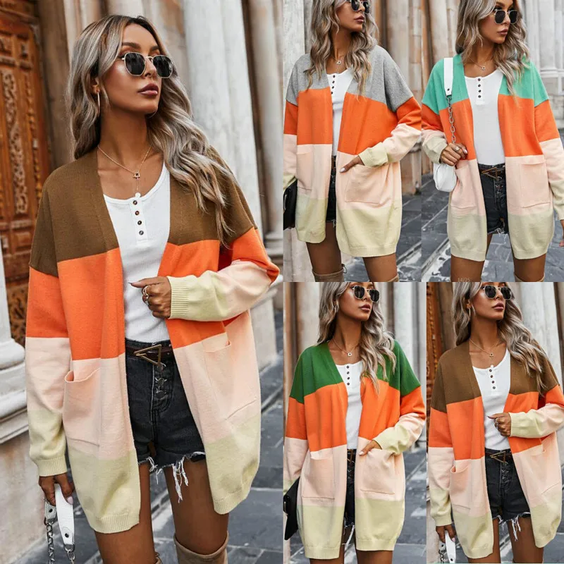 

BONJEAN Open Stitch Sweater for Women 2020 Autumn Long Cardigans V-Neck Open Stitch Sweater with Pocket Knitted Sweaters BJ3201