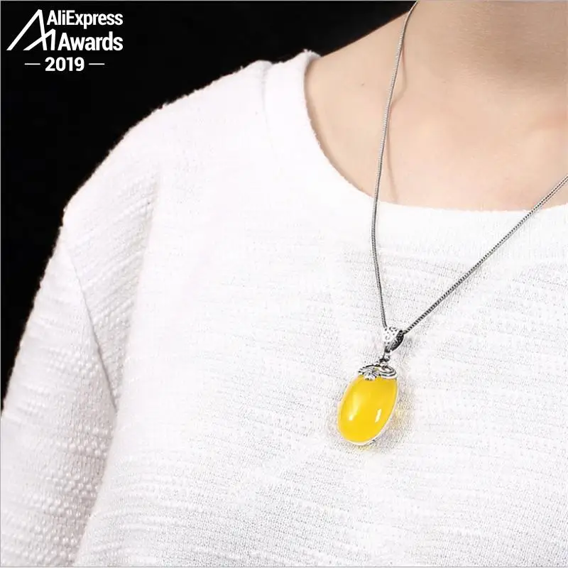 Большой камень из серебра S925 пробы желтый Хамбер Израиля в форме капли воды |