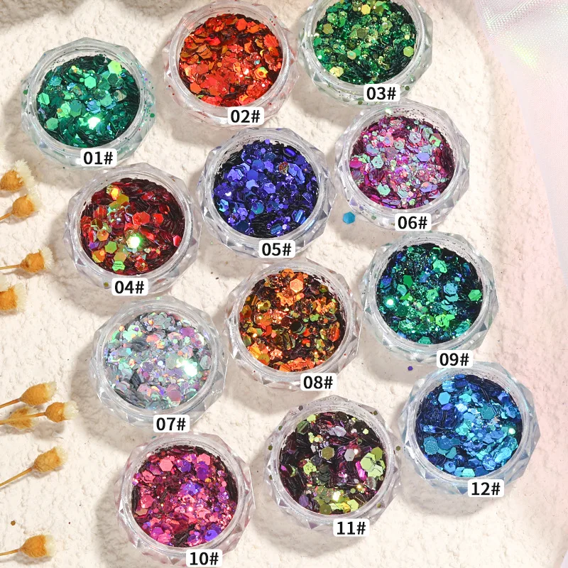 

Holographic Mixed Hexagon Shape Chunky Nail Glitter Silver Sequins Laser Sparkly Flakes Slices Manicure Nails Art Decoration