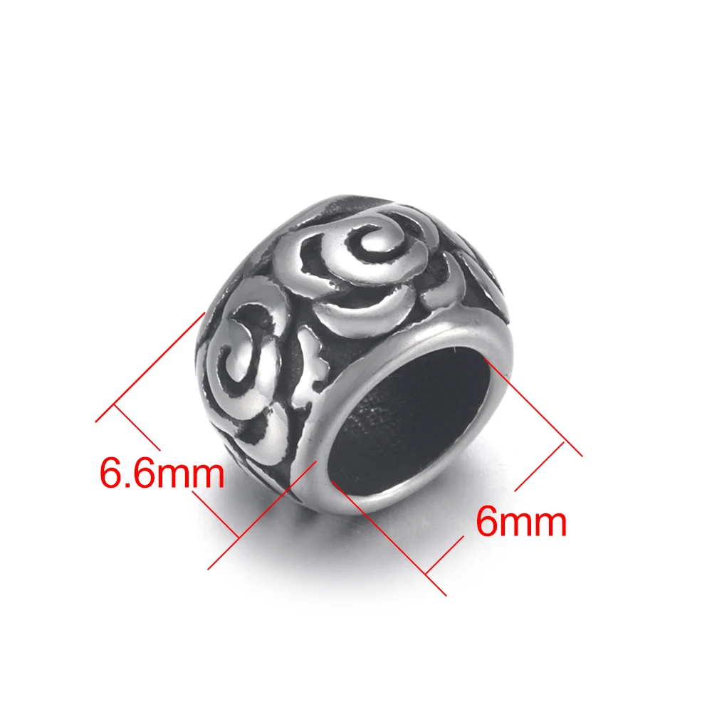 

4pcs Stainless Steel Rose Flower Drum Bead 6mm Large Hole for Jewelry Bracelet Making Metal Beads DIY Supplies Parts