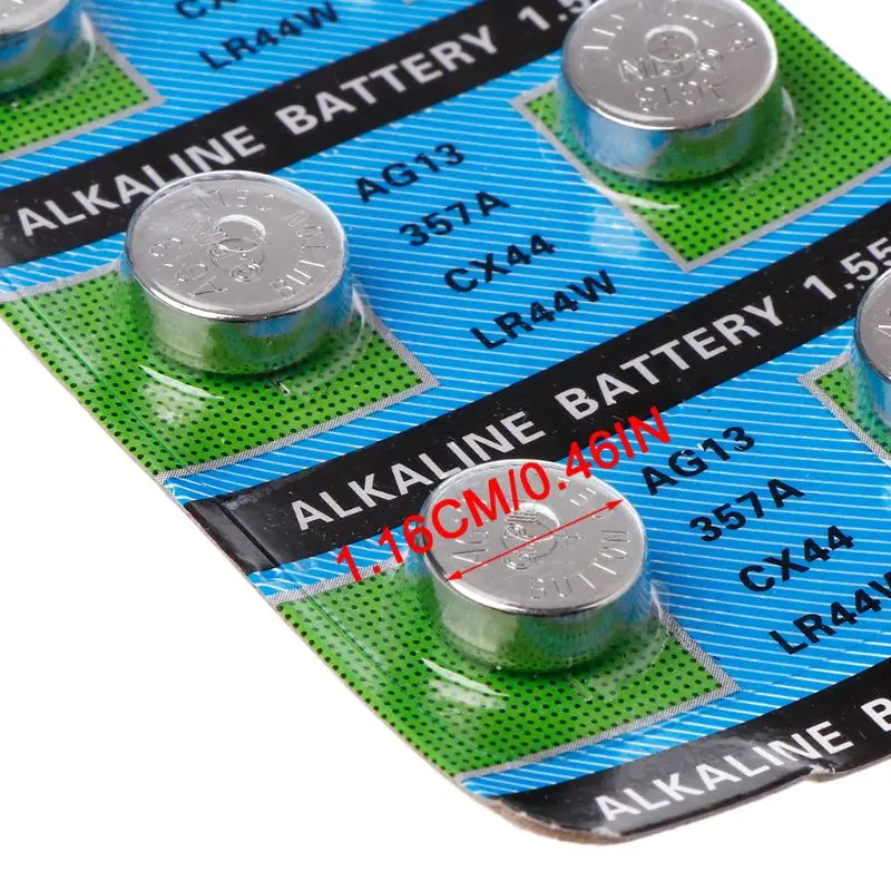 

10Pcs AG13 A76 LR44 357A S76E G13 Button Coin Shaped Cell Battery 1.55V Alkaline Button Batteries