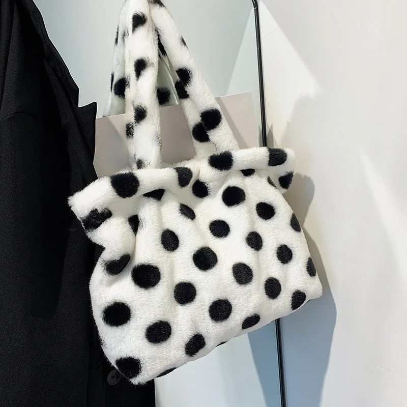 

Зимняя вместительная сумка, новинка 2021, модная удобная плюшевая Сумка-тоут, атмосферная волнистая точечная сумка на одно плечо, женская сум...