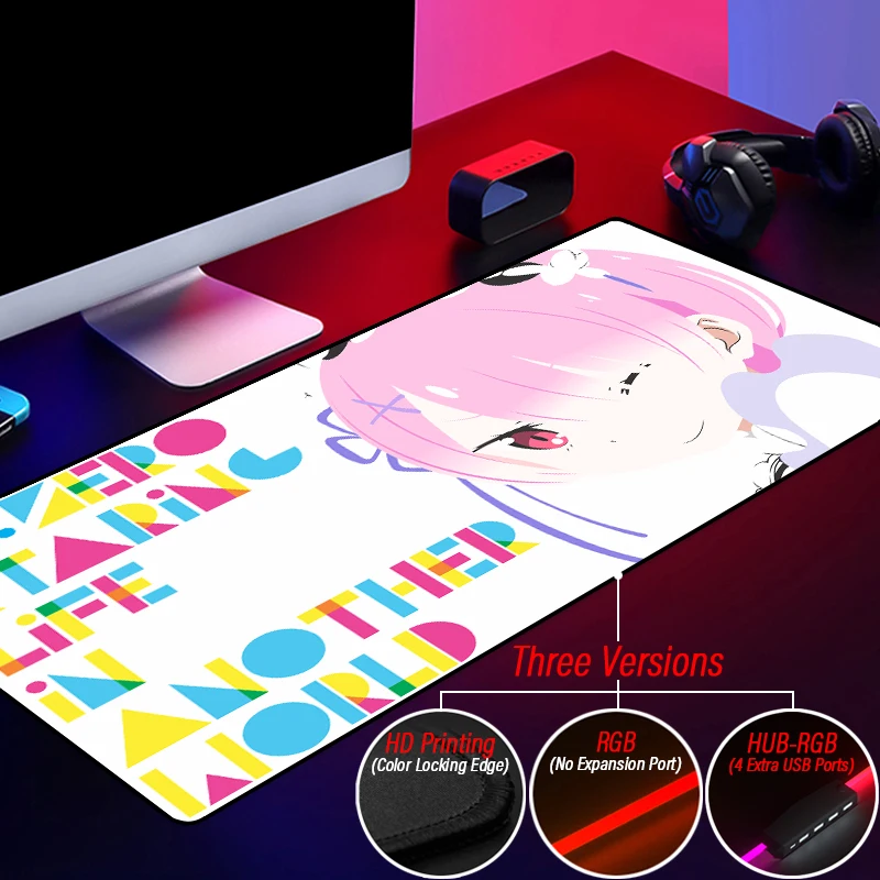 Оригинальный RGB пользовательский Re Zero игровой HD Коврик для мыши со светодиодной