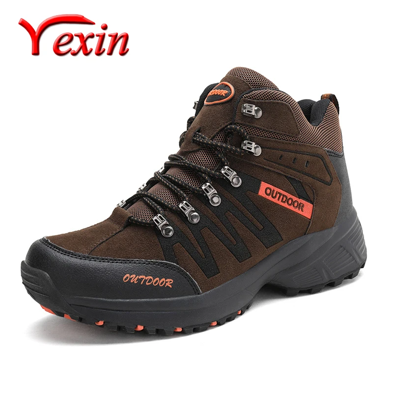 

High Top Men's Hiking Trekking Boots Anti Slip Mountain Climbing Shoes Men Outdoor Sneakers Rubber Sole Casual Work Men Shoes