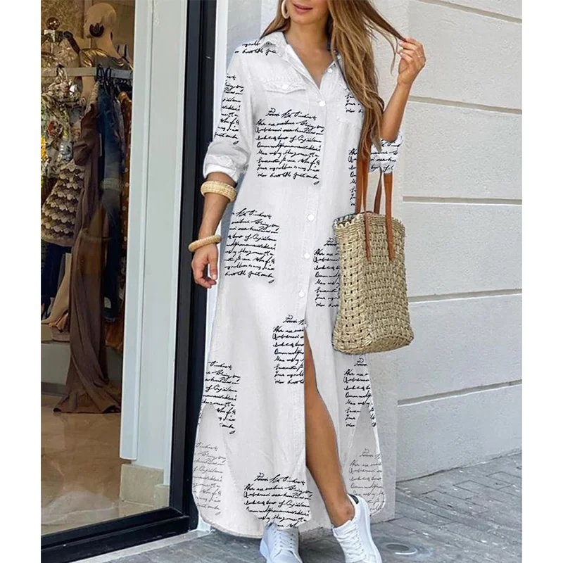 

Women Fashionable Shirt-style Button Dress Ladies Casual Long Street Dress Large Size Loose Home Commuter Print Dress