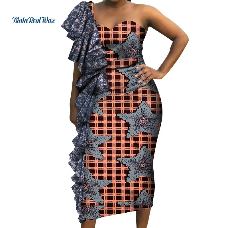 

Женское платье с восковым принтом Bazin, черное платье в африканском стиле, платье в стиле пэчворк, одежда в африканском стиле, драпированные п...