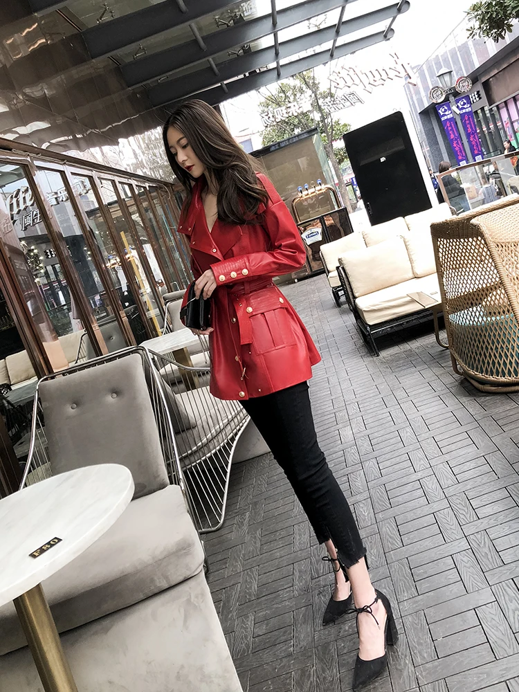 100% Natural Sheepskin Coat Female Autumn Winter Fashion Ladies Genuine Leather Jacket Women Noto Biker Real Leather Coats 19001