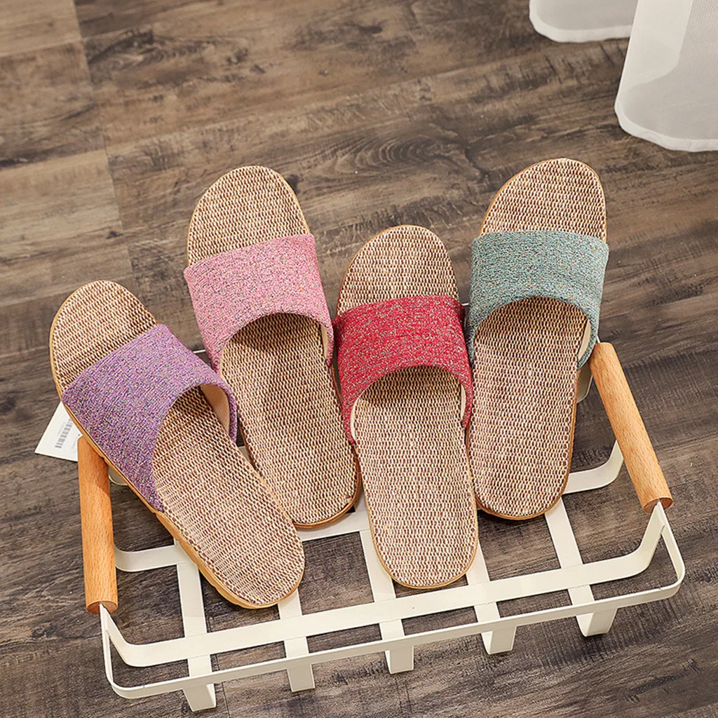 Женские тапочки льняные сандалии летние удобные нескользящие женские домашние