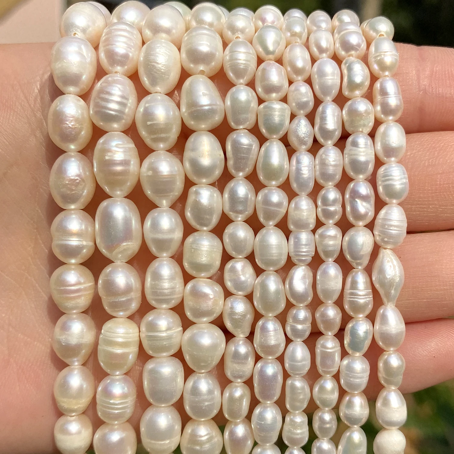 

White Freshwater Oval Shape Pearl Beads Loose Spacer Pearl Beads Bracelet DIY Necklace Charms Jewelry Making Handmade 15"