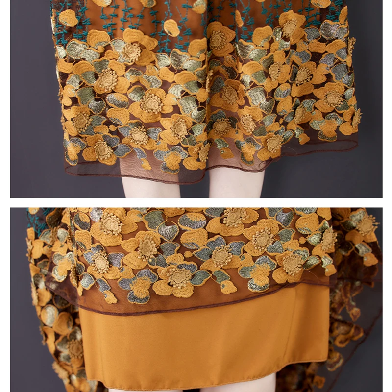 

Large size 5xl lace dress wmen spring summer new high-end western style waist was thin temperament lace stitching printed dress