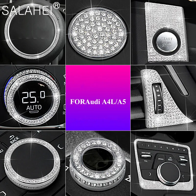 

Car Crystal Diamond Interior Multimedia Buttons Cover Knob Steering Wheel Auto Air Outlet For Audi A3 A4L 2017 2018 2019 Style