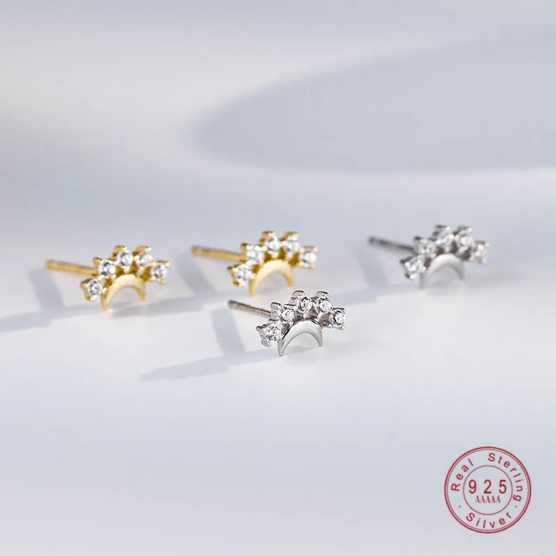

HI MAN 925 Sterling Silver Plated 14K Gold Korean Moon Zircon Stud Earrings Women Exquisite Simple Anniversary Jewelry