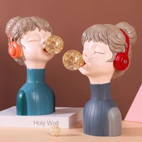 modern home decor crystal bubble gum girl statue resin sculpture sideboard music girl ornaments crafts cabinet desktop figurines