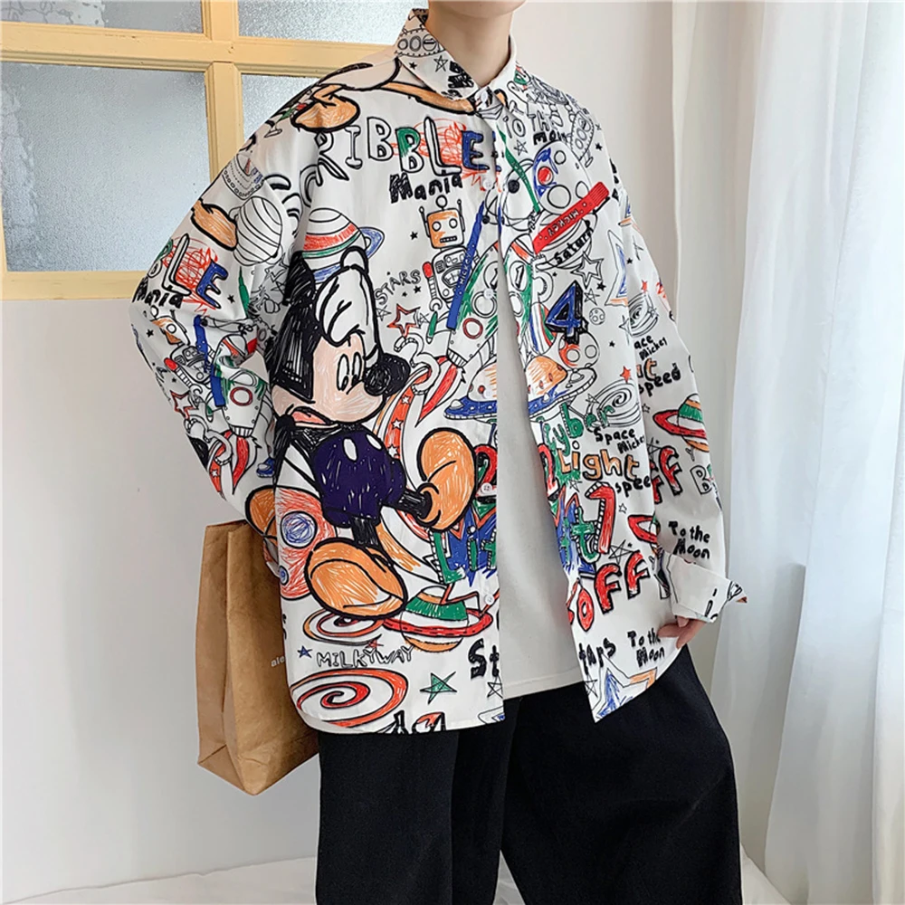 

2021 Graffiti Print Casual Harajuk Female's spring and autumn zipper small coat Korean loose Men's shirt style jacket