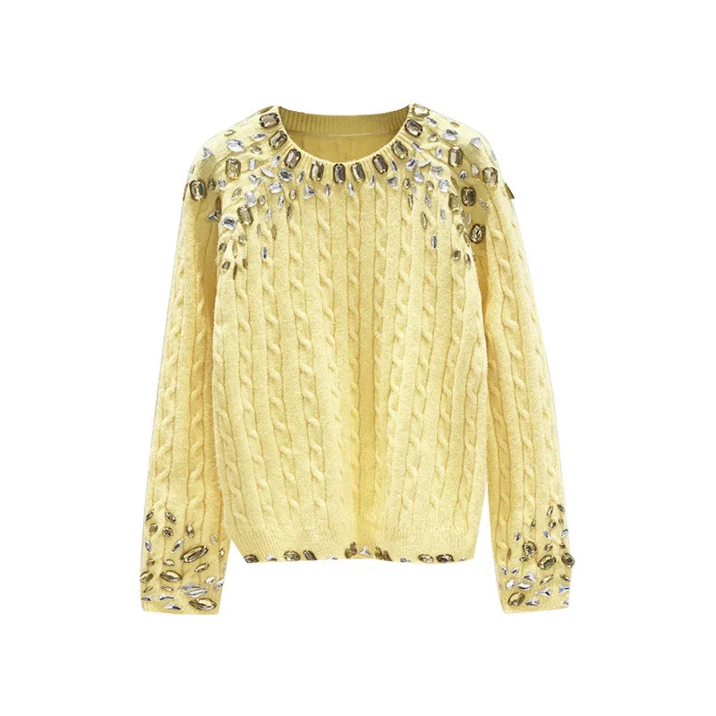 

Diamond Sweater Women Retro Twist Round Neck Pullover Knitting Pulliver Coat Women's 2020 Autumn and Winter Warm Sweaters