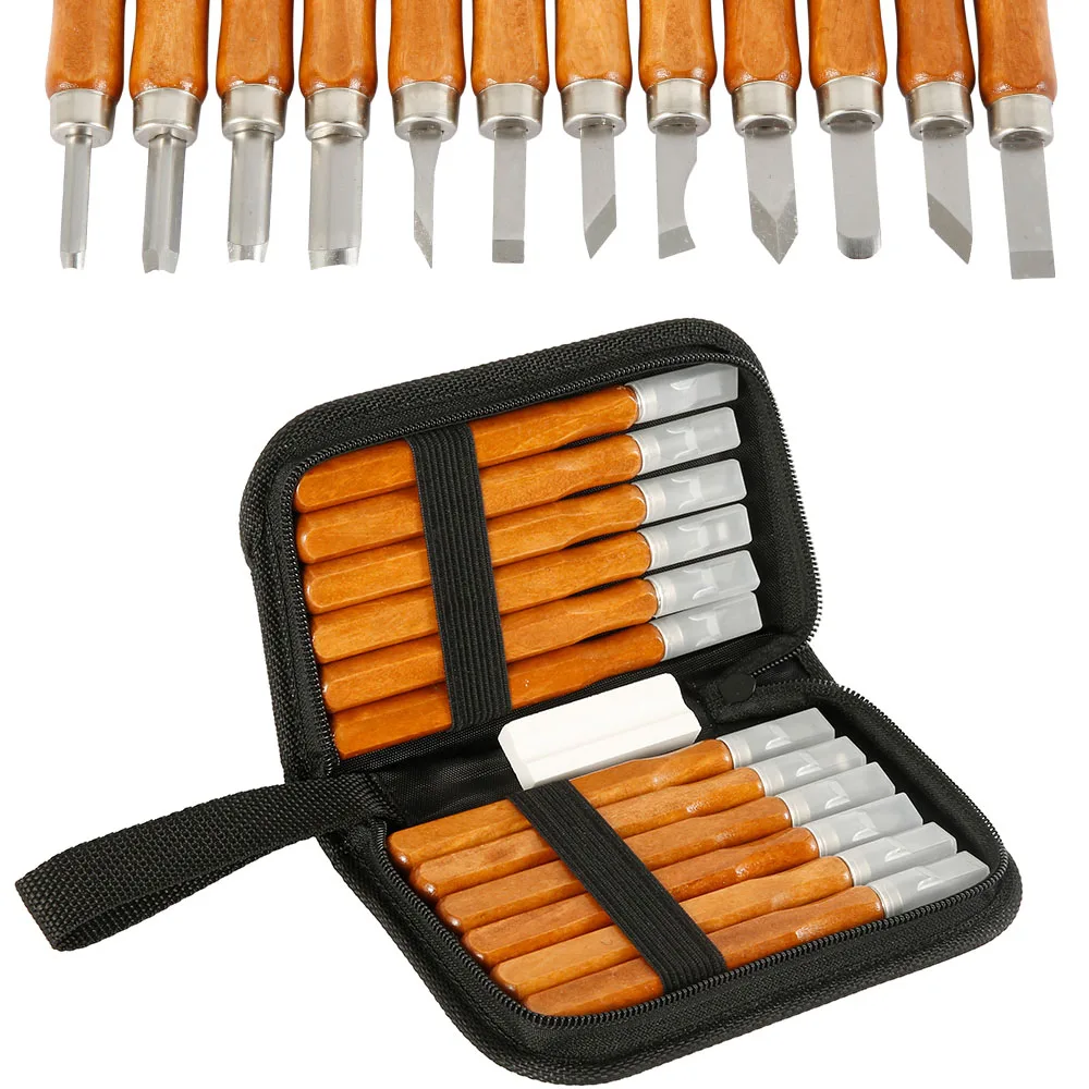 

12pcs DIY Woodcut Knife Sculpture Wood Carving Tools Woodworking hand carving knife set Pottery Ceramic Clay