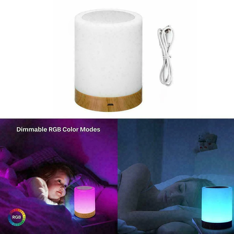 1PC Dimmable LED Colorful Creative Wood Grain Charging Night Light Bedside USB Rechargeable RGB Lamps Lights Smart | Автомобили и