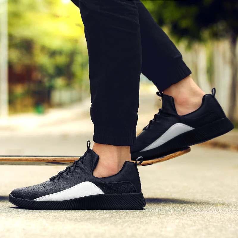 

High Quality Men's Running Shoes Leather Punching Casual Tide Shoes Breathable Waterproof Sneakers Cushioning Lightweight Shoes