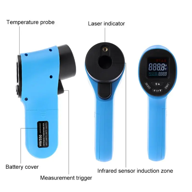 Цифровой инфракрасный термометр HW550 с ЖК дисплеем Бесконтактный промышленный