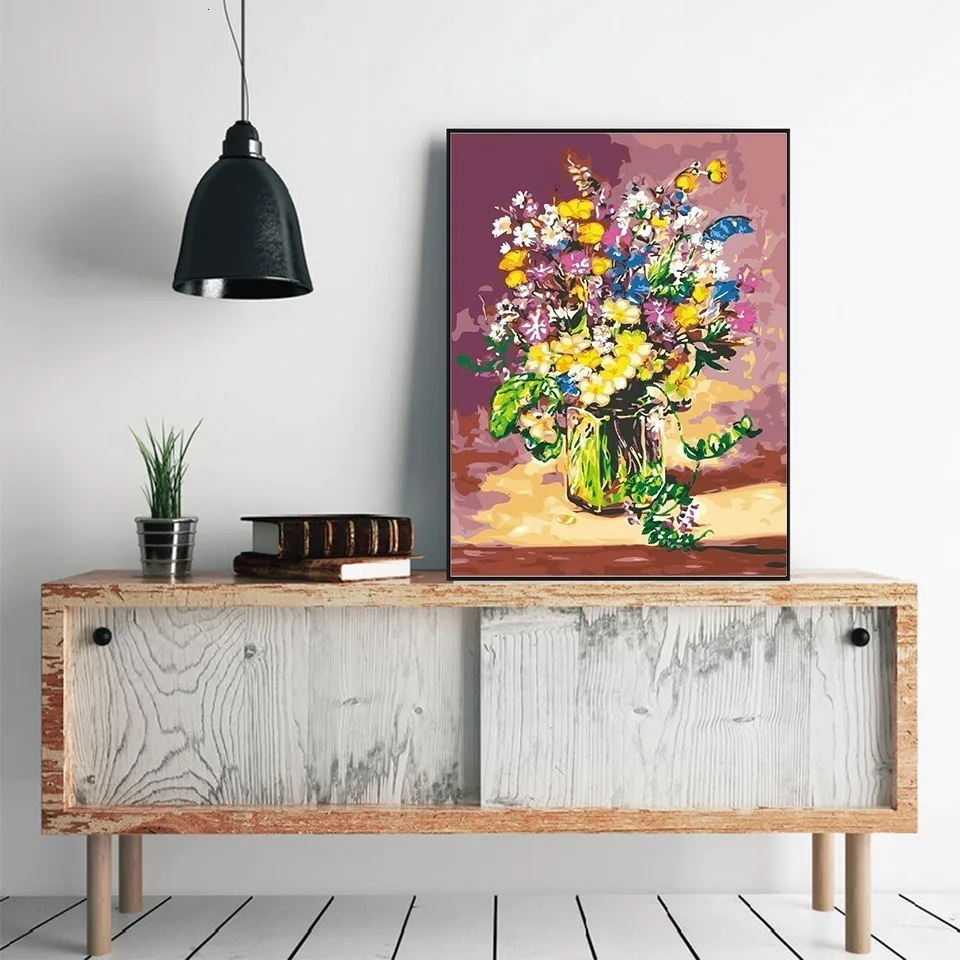 AZQSD масляная краска «цветок в вазе» краска по номерам краска цветок DIY Холст Картина Ручная Краска ed украшение дома SZYH6310