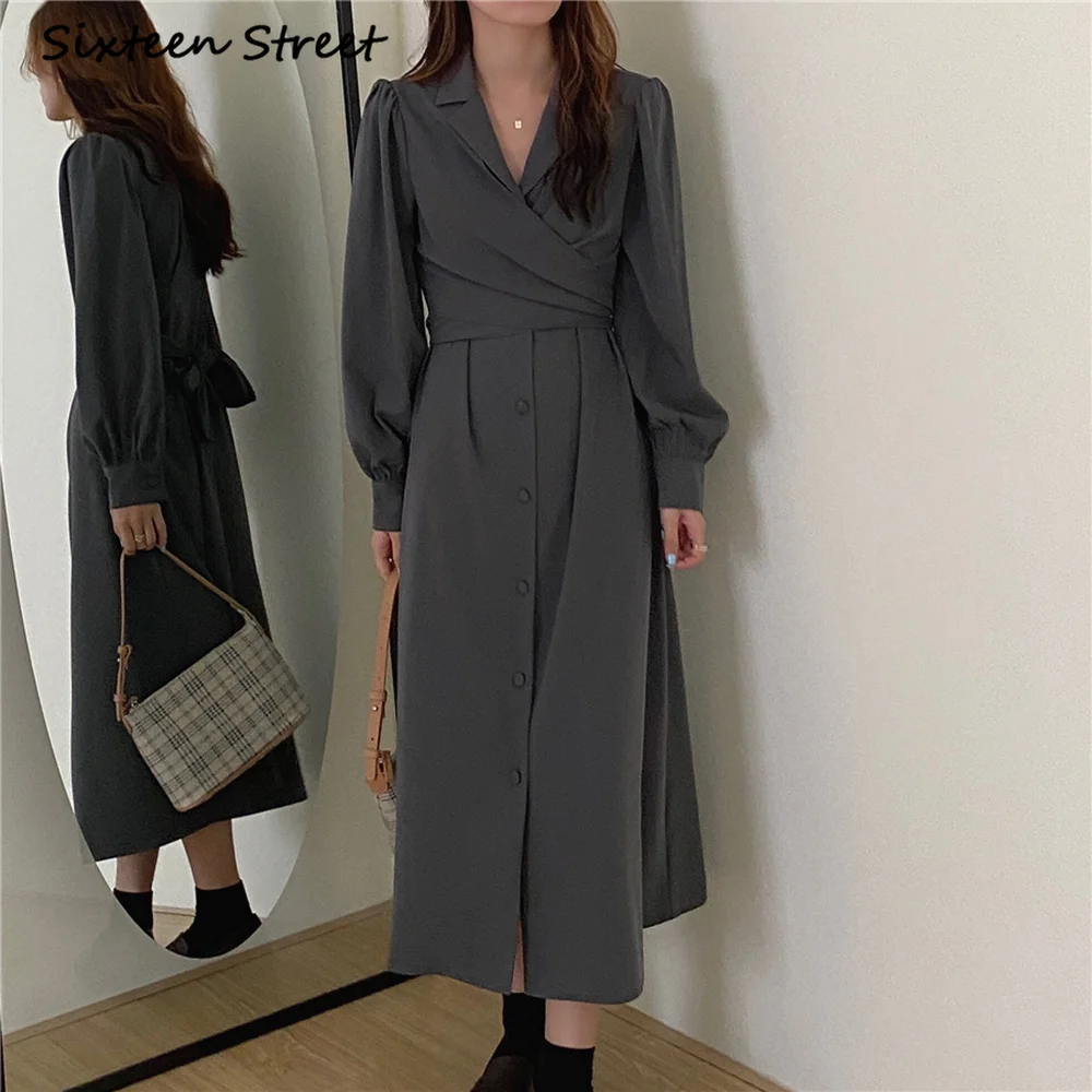 Платье женское с воротником и длинным рукавом модное винтажное дизайнерское