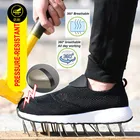 Метрический номер Безопасность рабочая обувь Безопасность обувь мужские часы со стальной носком для повседневной носки; Дышащие уличные кроссовки; Устойчивые к проколам ботинки удобные промышленные ботинки